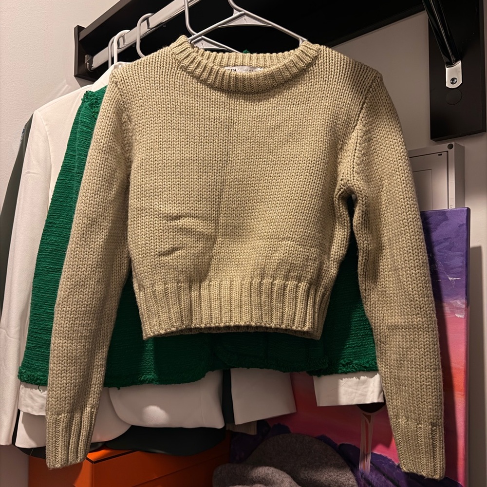 Zara Women's Tan Crew Neck Sweater